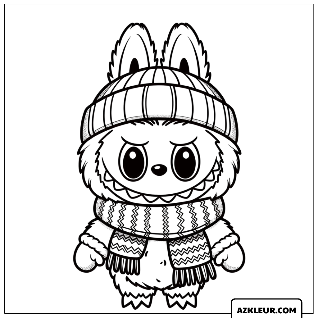Kleurplaat van Labubu in winterkleding