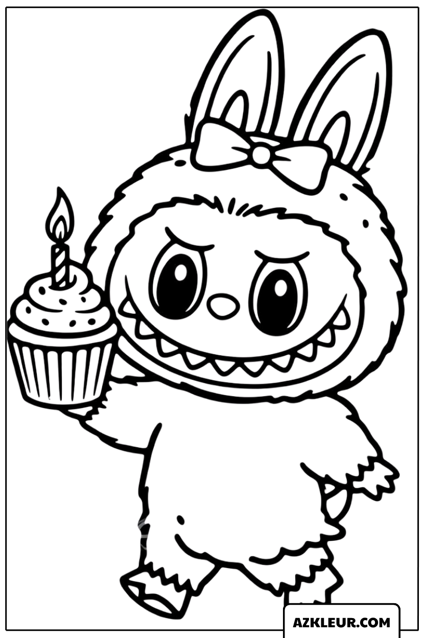 Kleurplaat van Labubu met een cupcake