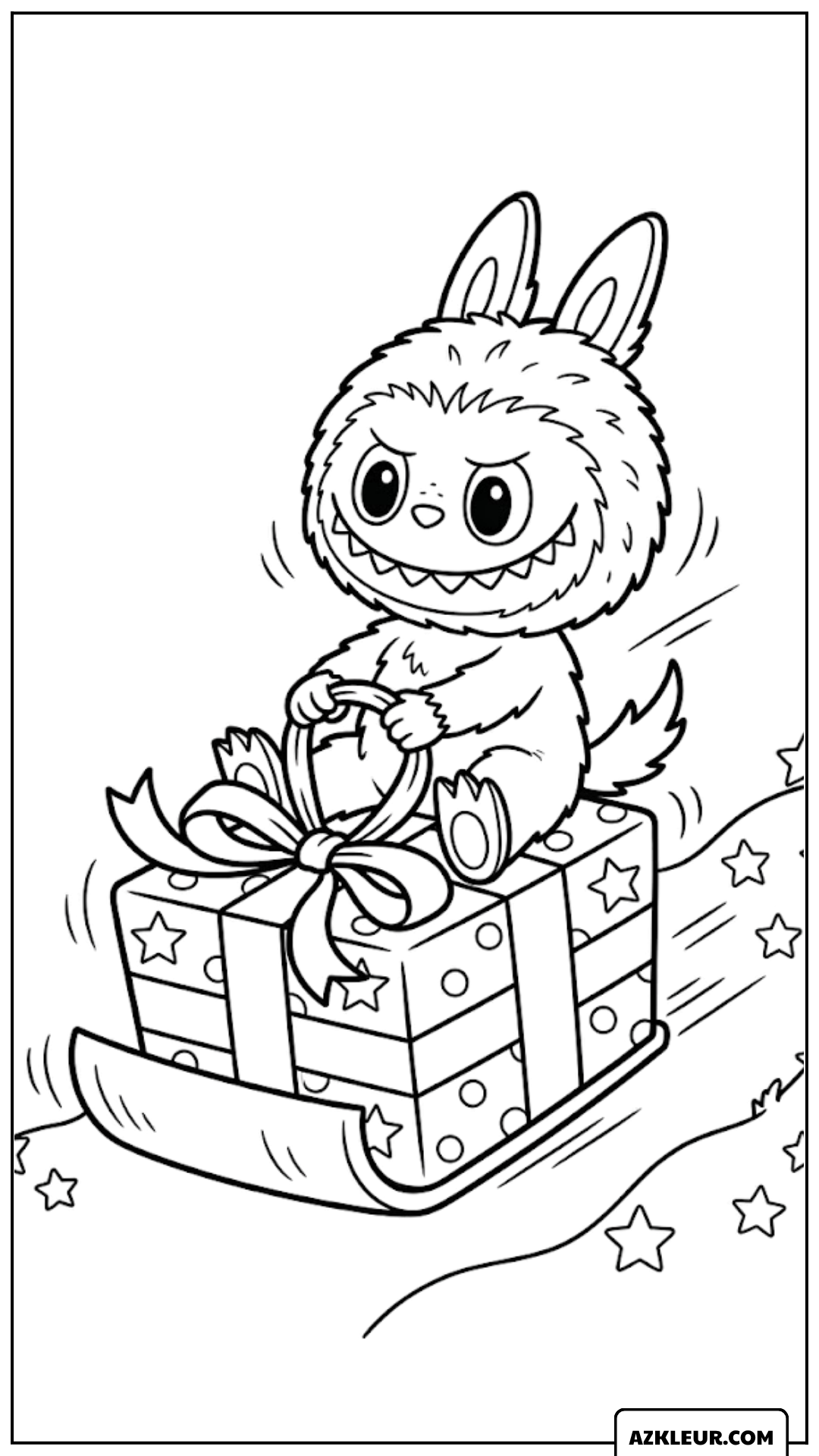 Kleurplaat van Labubu op een cadeauslee