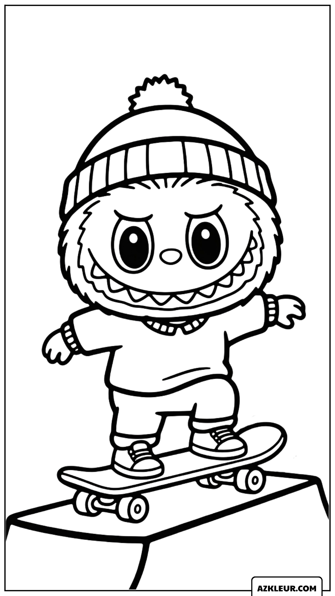 Kleurplaat van Labubu op een skateboard