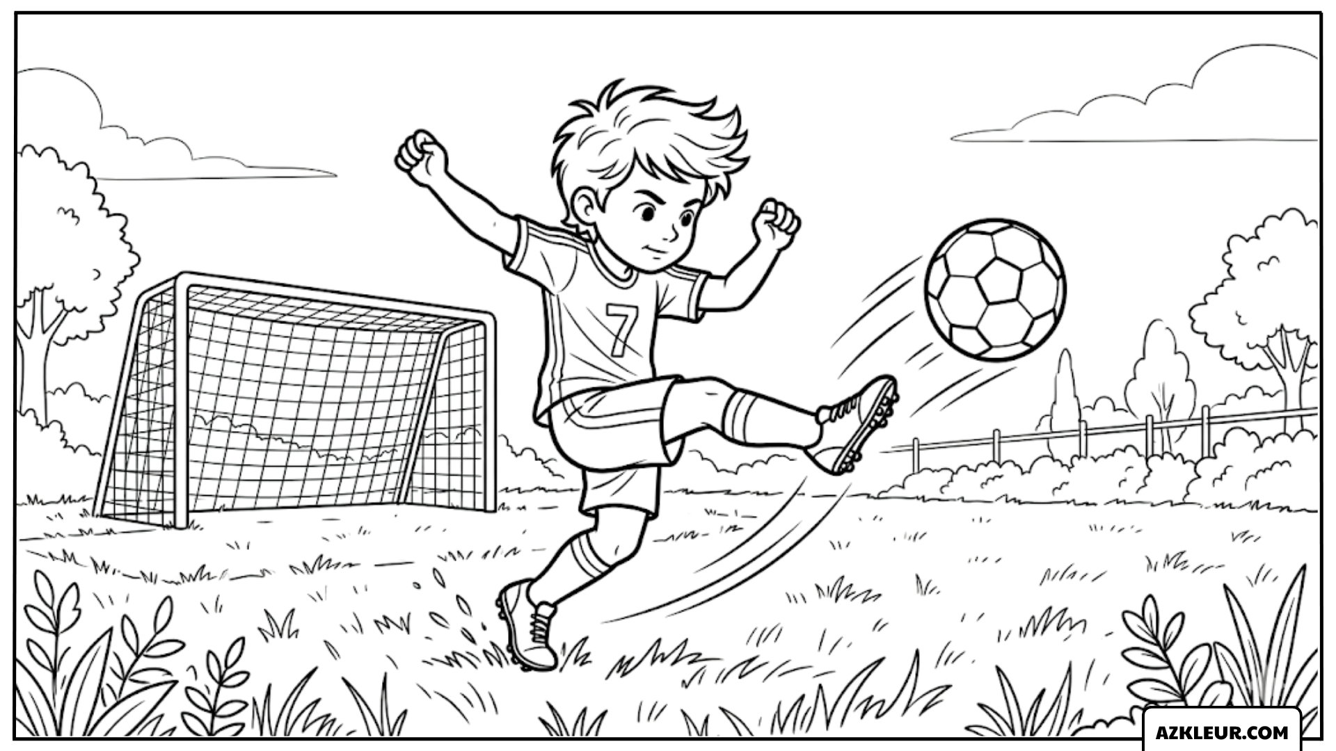 Kleurplaat voetballen in het park