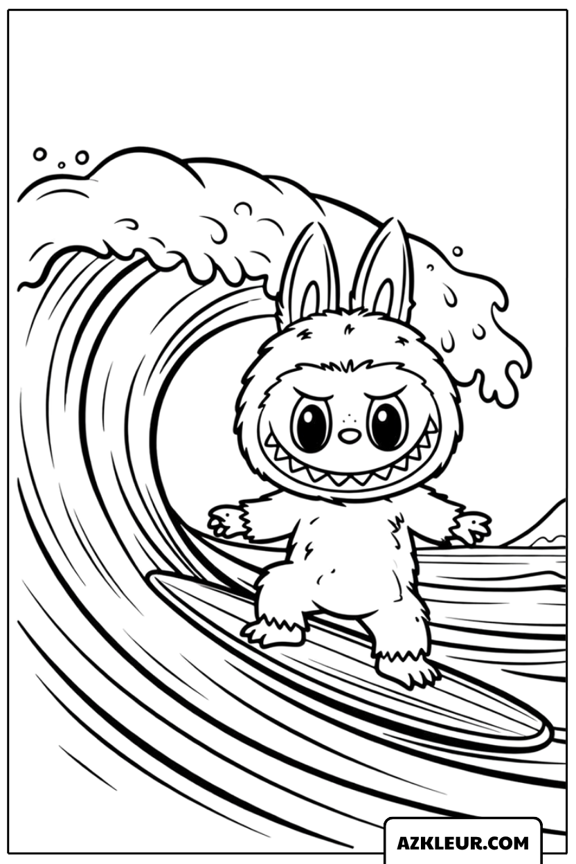 Labubu aan het surfen kleurplaat