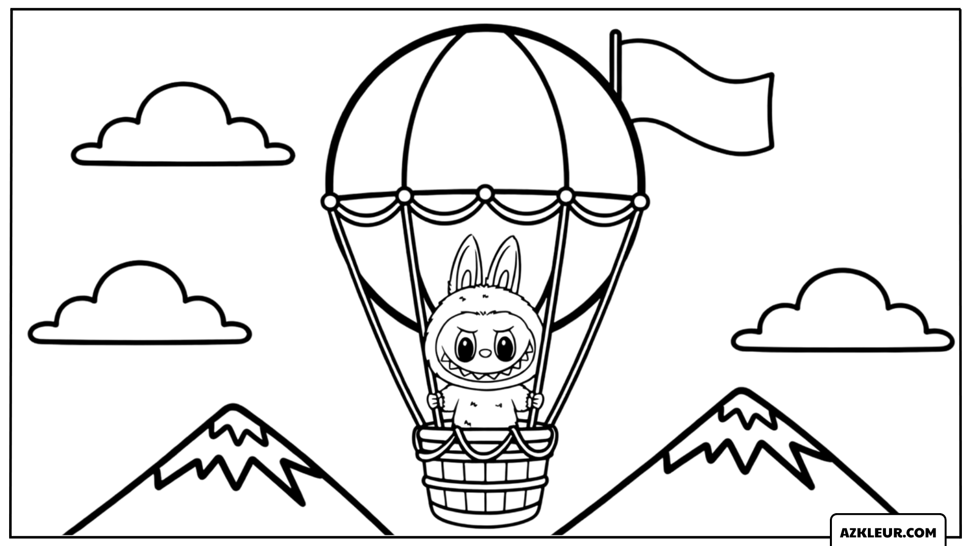 Labubu in een heteluchtballon kleurplaat