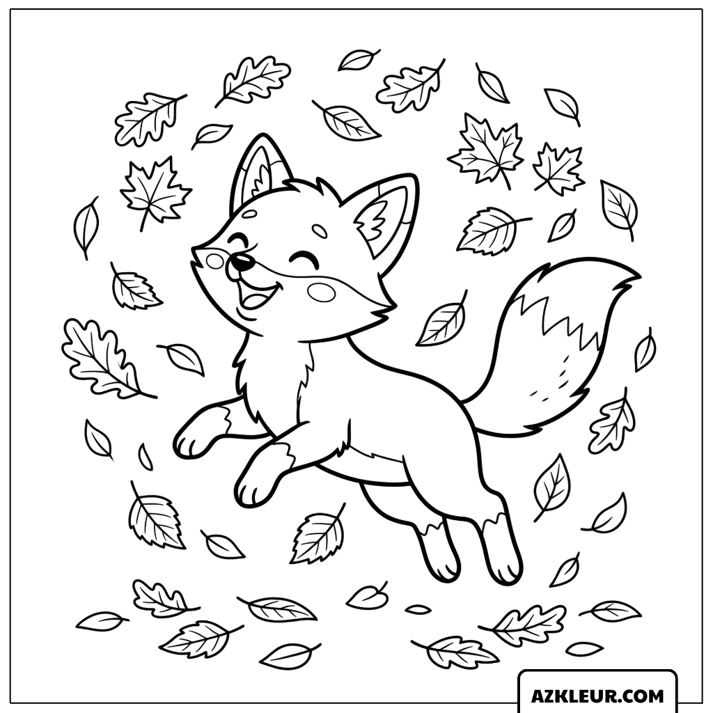 Dansende herfstblaadjes kleurplaat