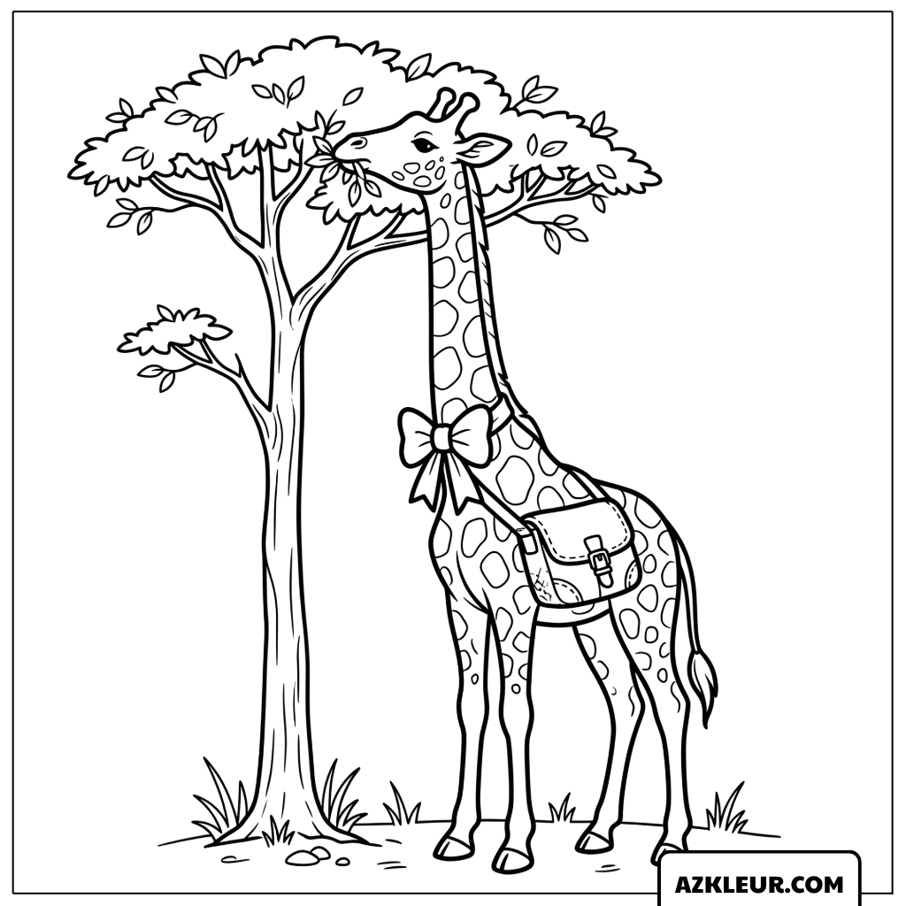 Giraffe met een handtas kleurplaat