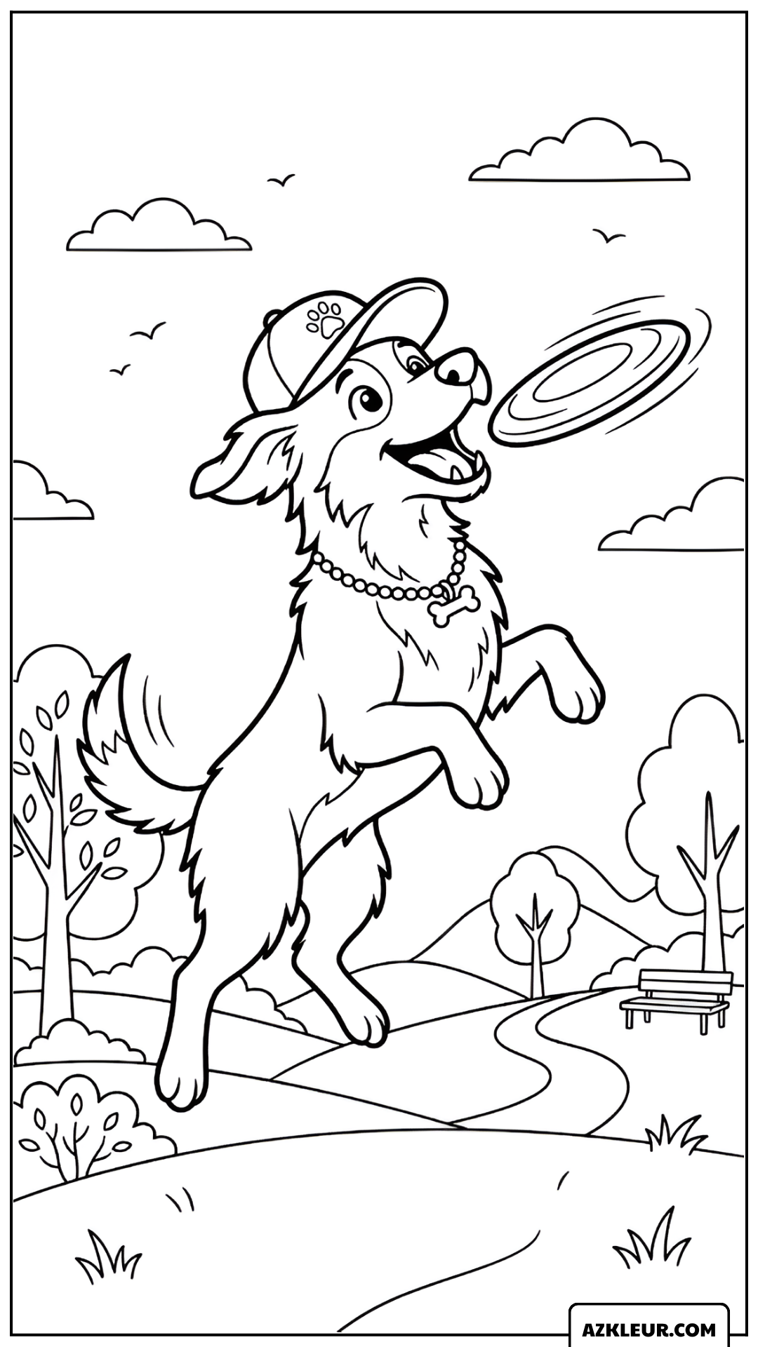 Hond met een frisbee kleurplaat