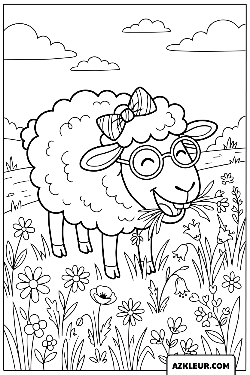 Schaap met een bril kleurplaat