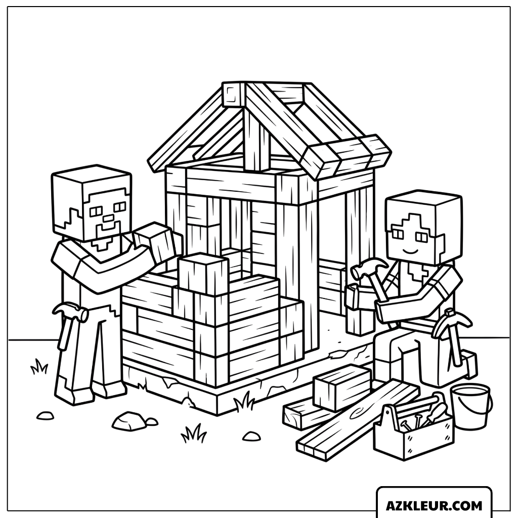 Steve en Alex bouwen een huis kleurplaat