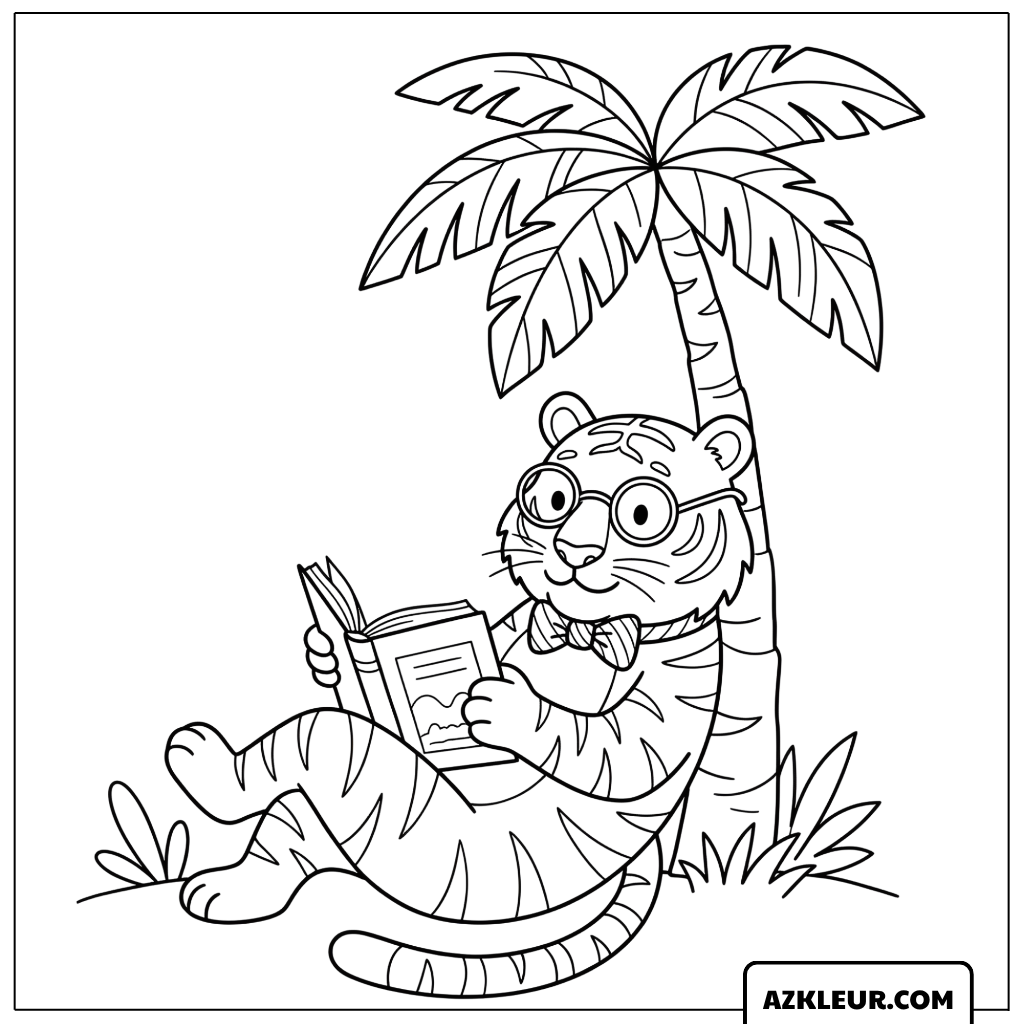 Tijger die leest kleurplaat